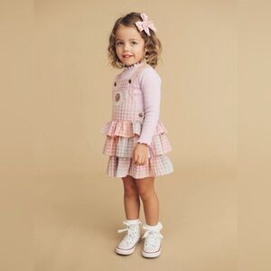 Huxbaby Frill Overall Dress - Rainbow Check